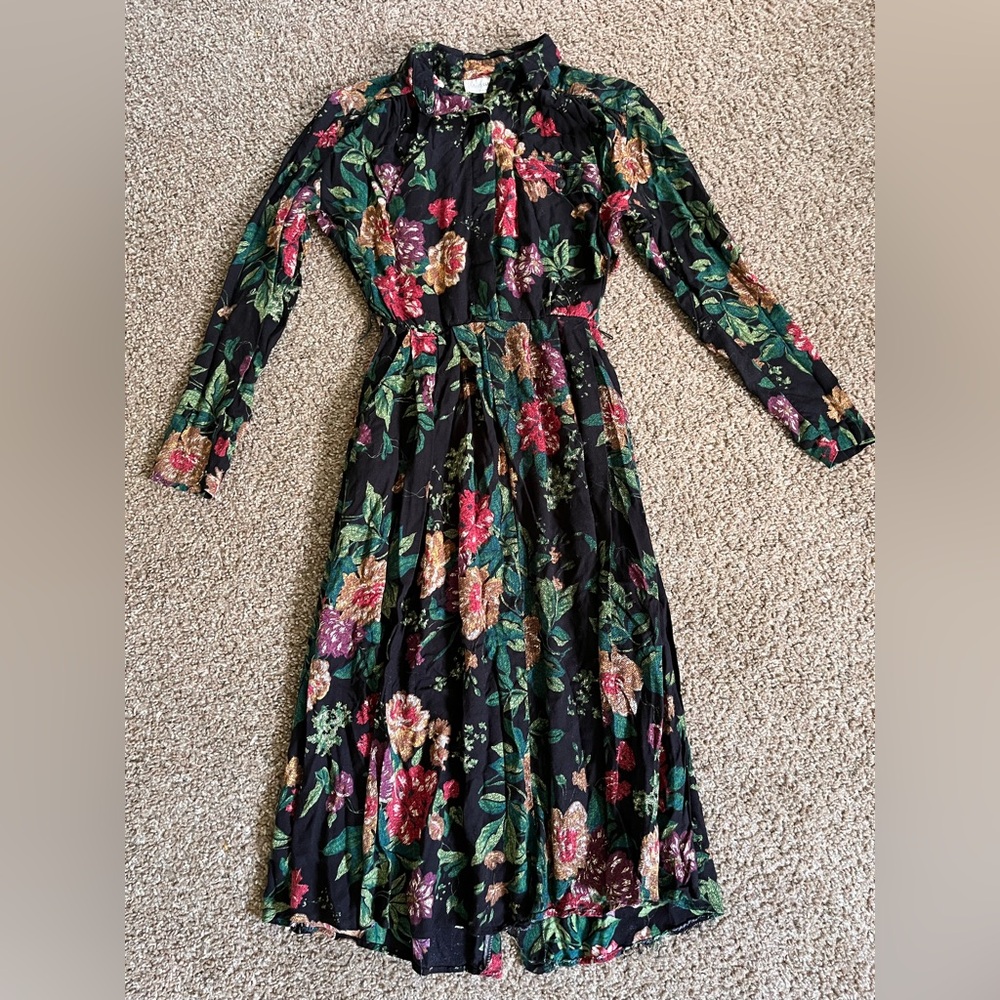 Vintage 1980s Michelle Stuart Floral Long Sleeve Dress